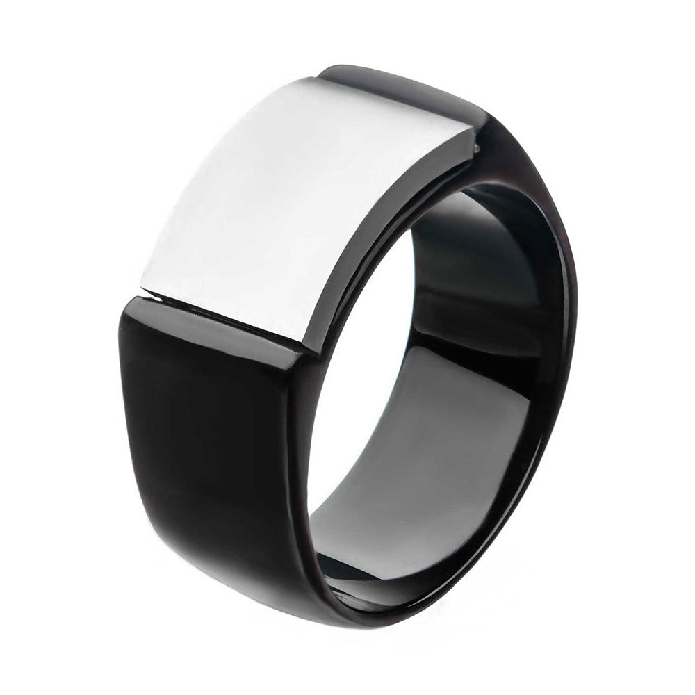 Two Tone Stainless Steel, Black IP Engraveable Signet Ring