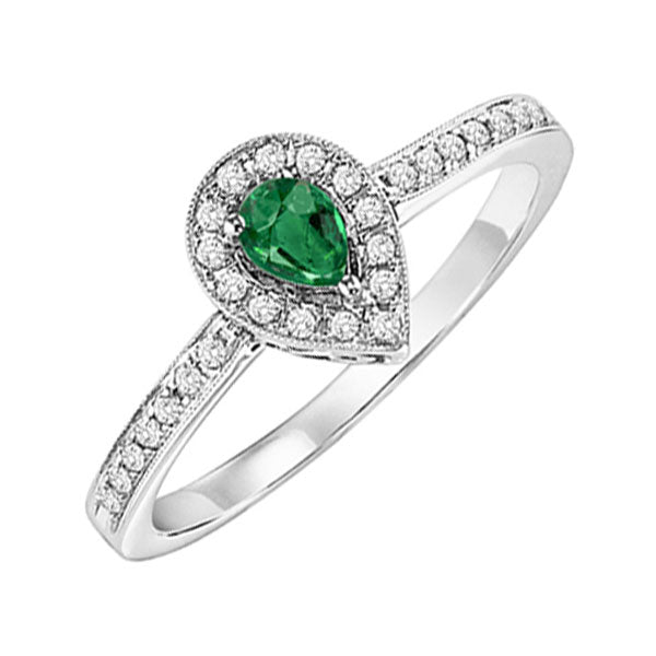 14Kt White Gold Diamond 1/7Ctw & Emerald 1/8Ctw Ring