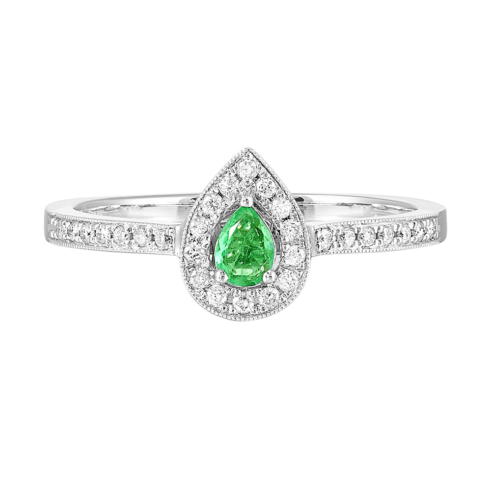14Kt White Gold Diamond 1/7Ctw & Emerald 1/8Ctw Ring