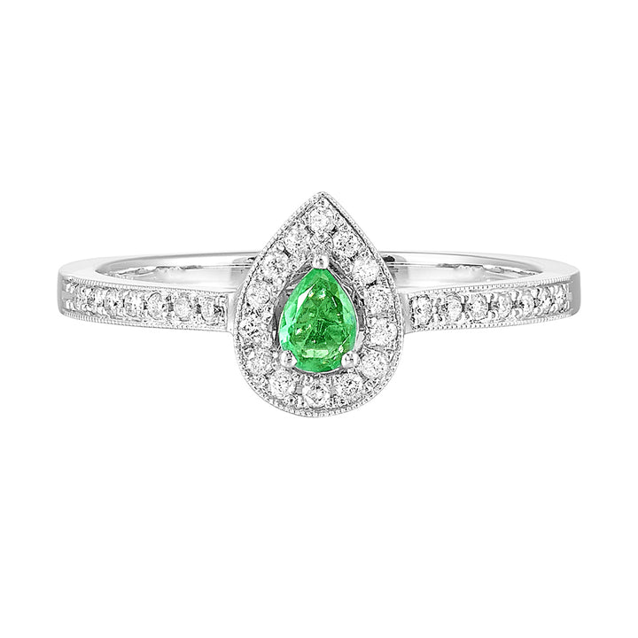 14Kt White Gold Diamond 1/7Ctw & Emerald 1/8Ctw Ring
