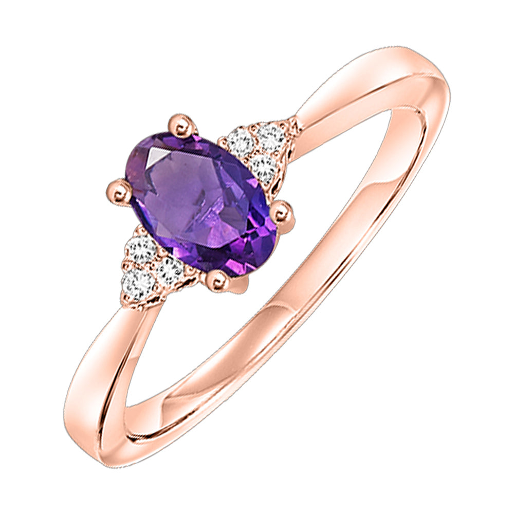 10Kt Rose Gold Diamond 1/25Ctw & Amethyst 3/8Ctw Ring