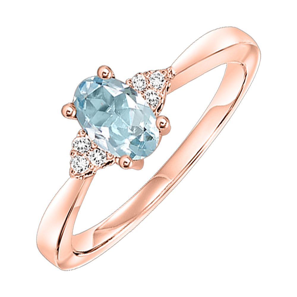 10Kt Rose Gold Diamond 1/25Ctw & Aquamarine 3/8Ctw Ring