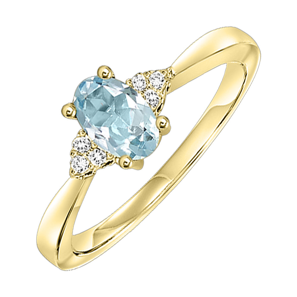 10Kt Yellow Gold Diamond 1/25Ctw & Aquamarine 3/8Ctw Ring