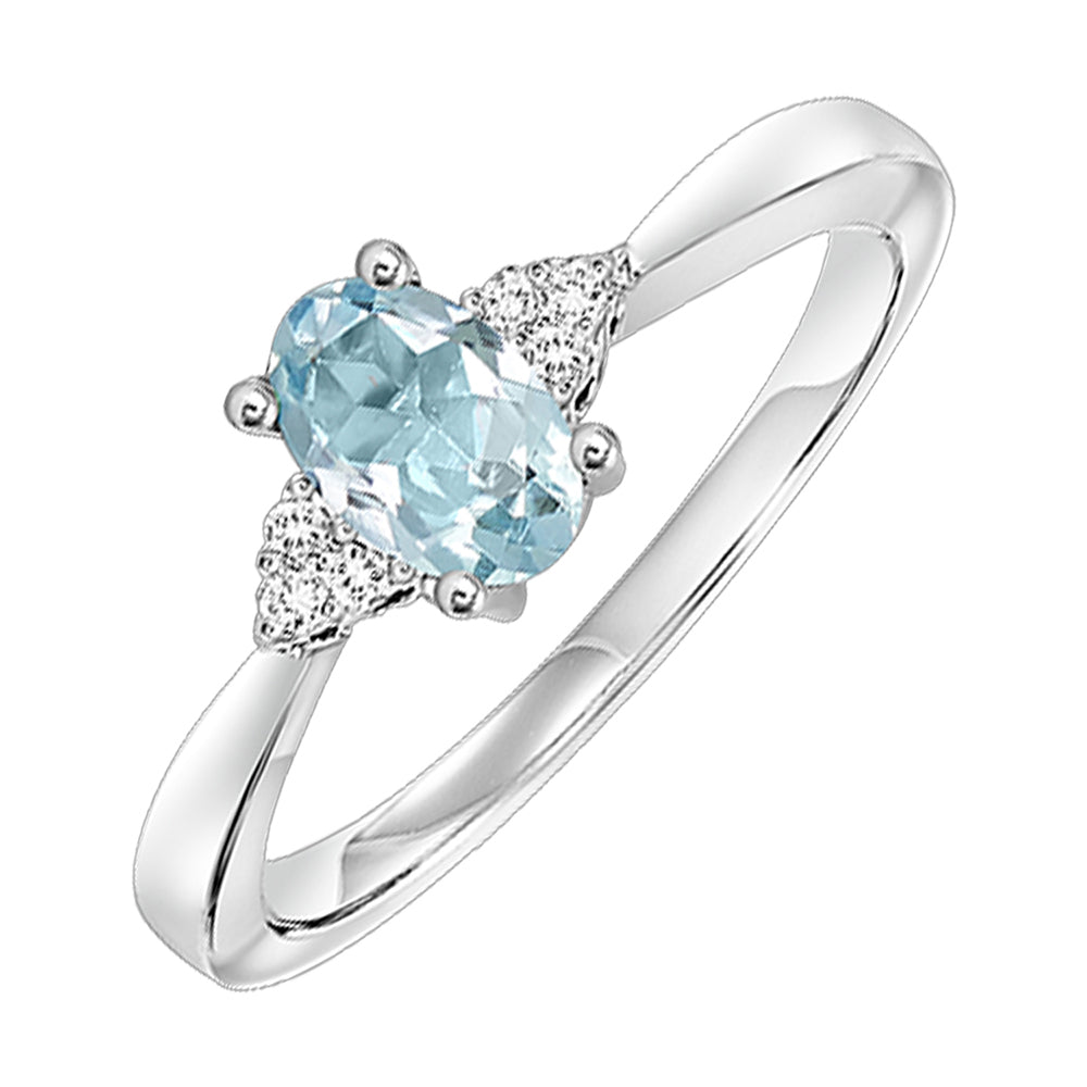 14Kt White Gold Diamond 1/25Ctw & Aquamarine 3/8Ctw Ring