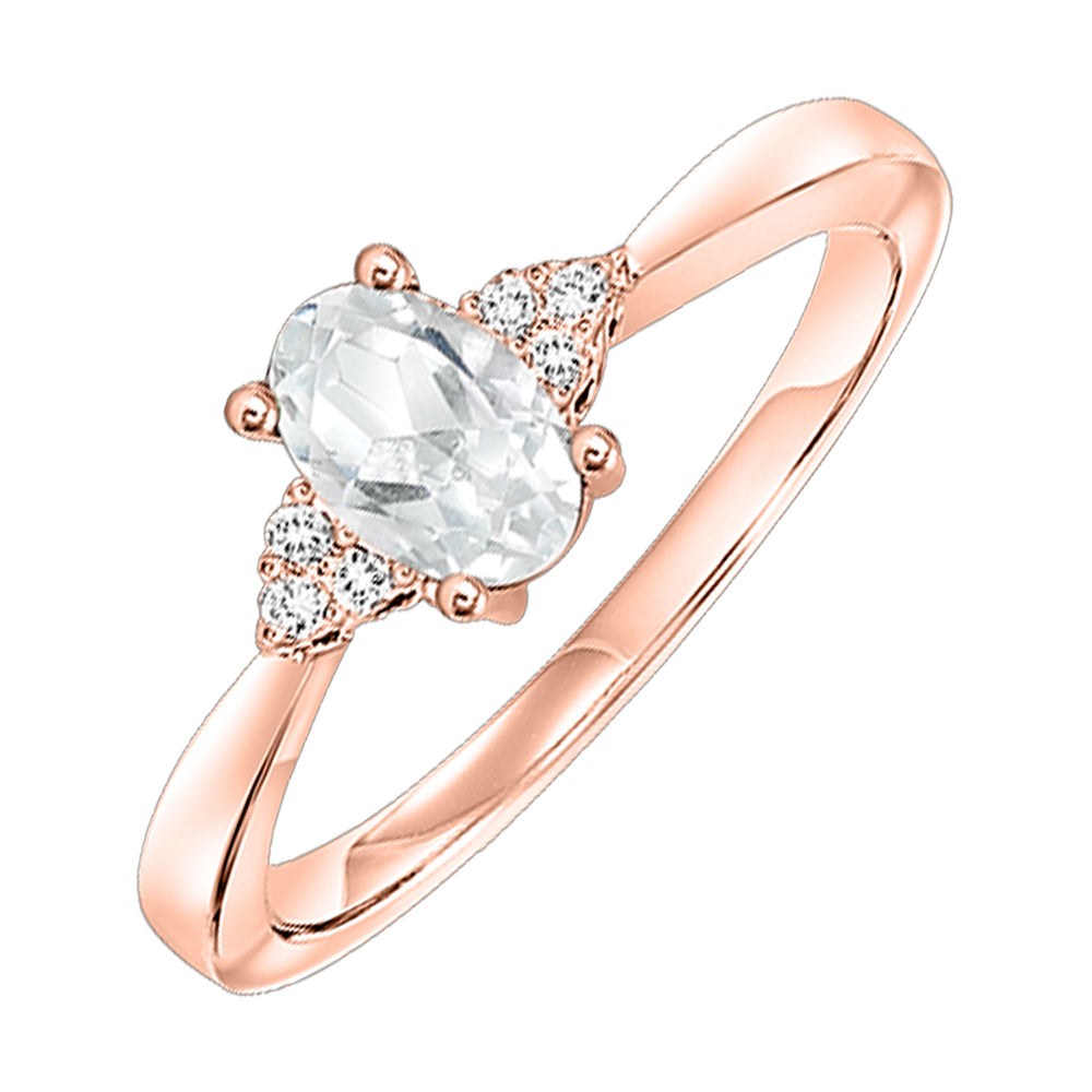 10Kt Rose Gold Diamond 1/25Ctw & White Topaz 3/8Ctw Ring