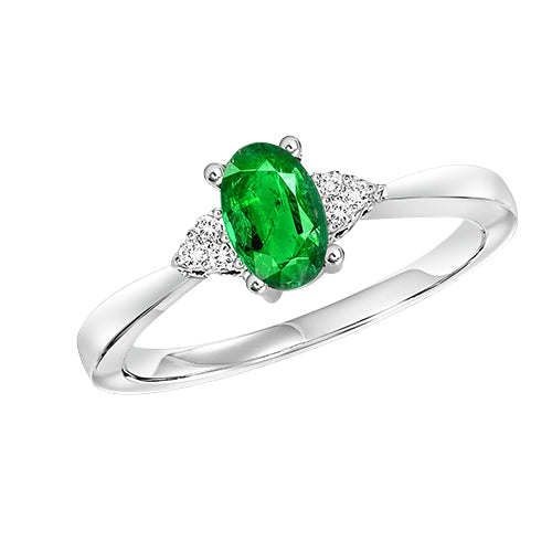 10Kt White Gold Diamond 1/25Ctw & Emerald 1/2Ctw Ring