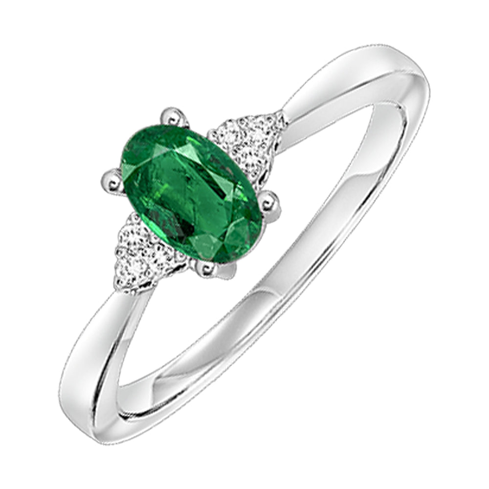 10Kt White Gold Diamond 1/25Ctw & Emerald 1/2Ctw Ring