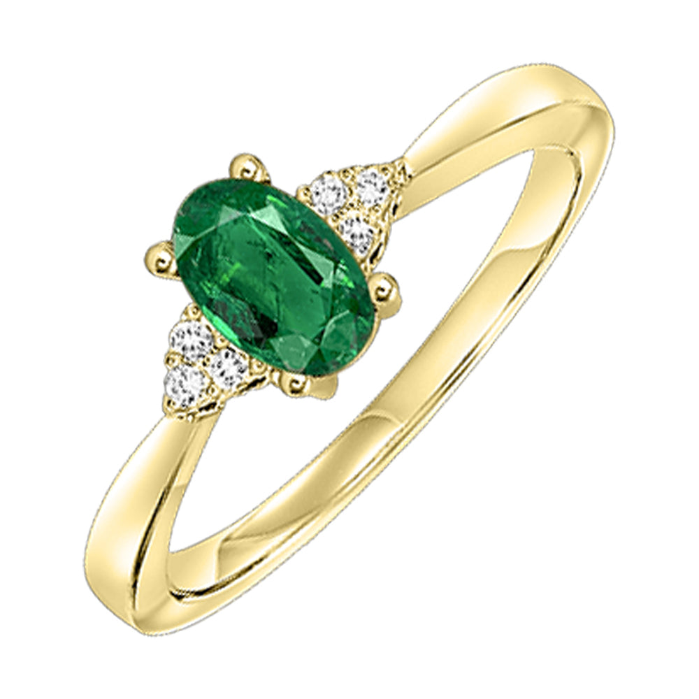10Kt Yellow Gold Diamond 1/25Ctw & Emerald 1/2Ctw Ring