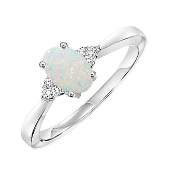 10Kt White Gold Diamond 1/25Ctw & Opal 1/2Ctw Ring