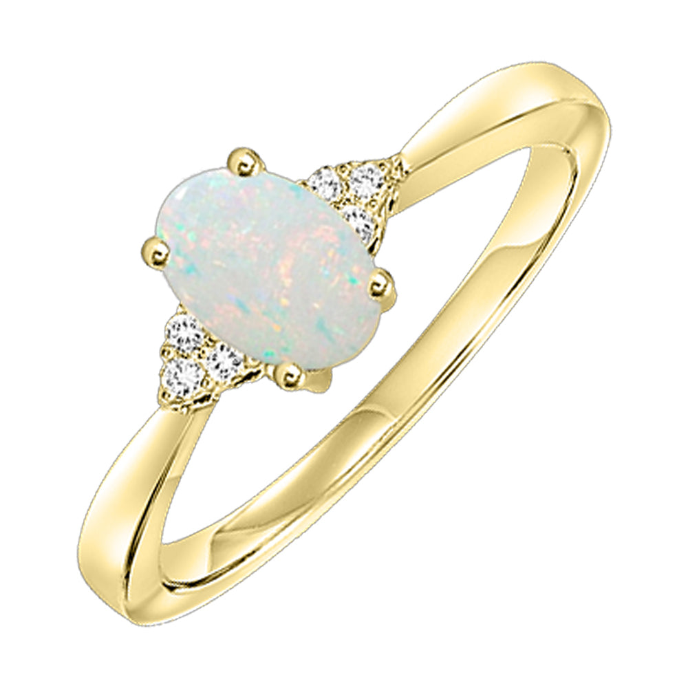 10Kt Yellow Gold Diamond 1/25Ctw & Opal 1/2Ctw Ring