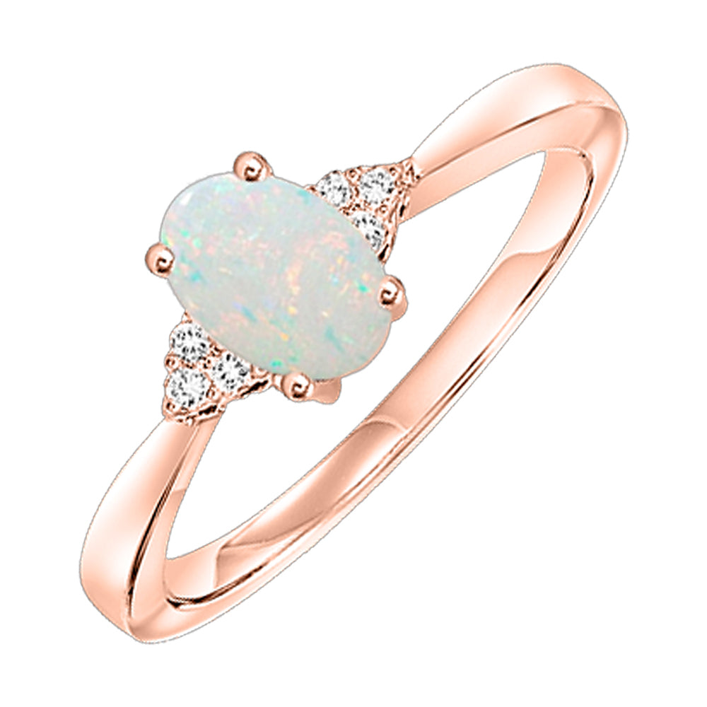 10Kt Rose Gold Diamond 1/25Ctw & Opal 1/2Ctw Ring