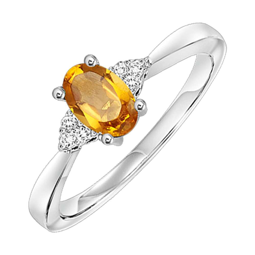10Kt White Gold Diamond 1/25Ctw & Citrine 1/2Ctw Ring