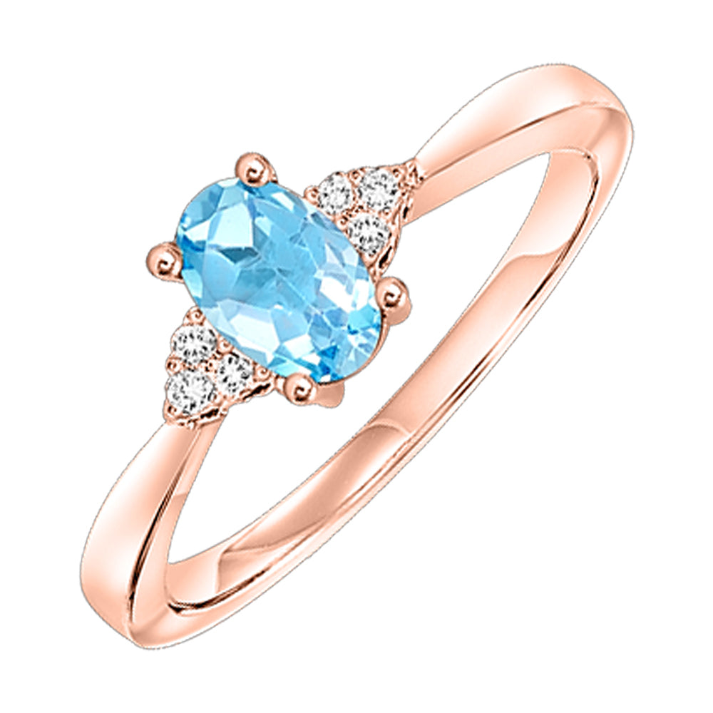10Kt Rose Gold Diamond 1/25Ctw & Blue Topaz 1/2Ctw Ring