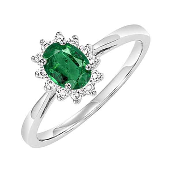 14Kt White Gold Diamond 1/6Ctw & Emerald 3/8Ctw Ring
