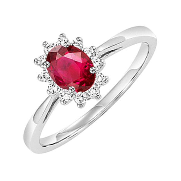 14Kt White Gold Diamond 1/5Ctw & Ruby 1/2Ctw Ring