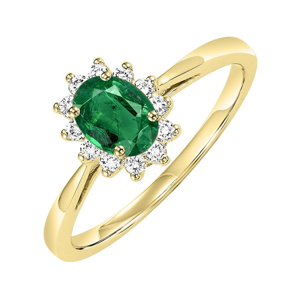 14Kt Yellow Gold Diamond 1/5Ctw & Emerald 3/8Ctw Ring