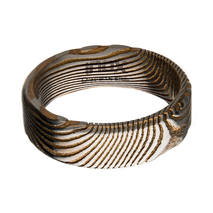 Damascus 7mm Matte Rose Gold IP Band Ring