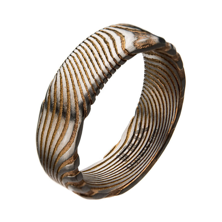 Damascus 7mm Matte Rose Gold IP Band Ring