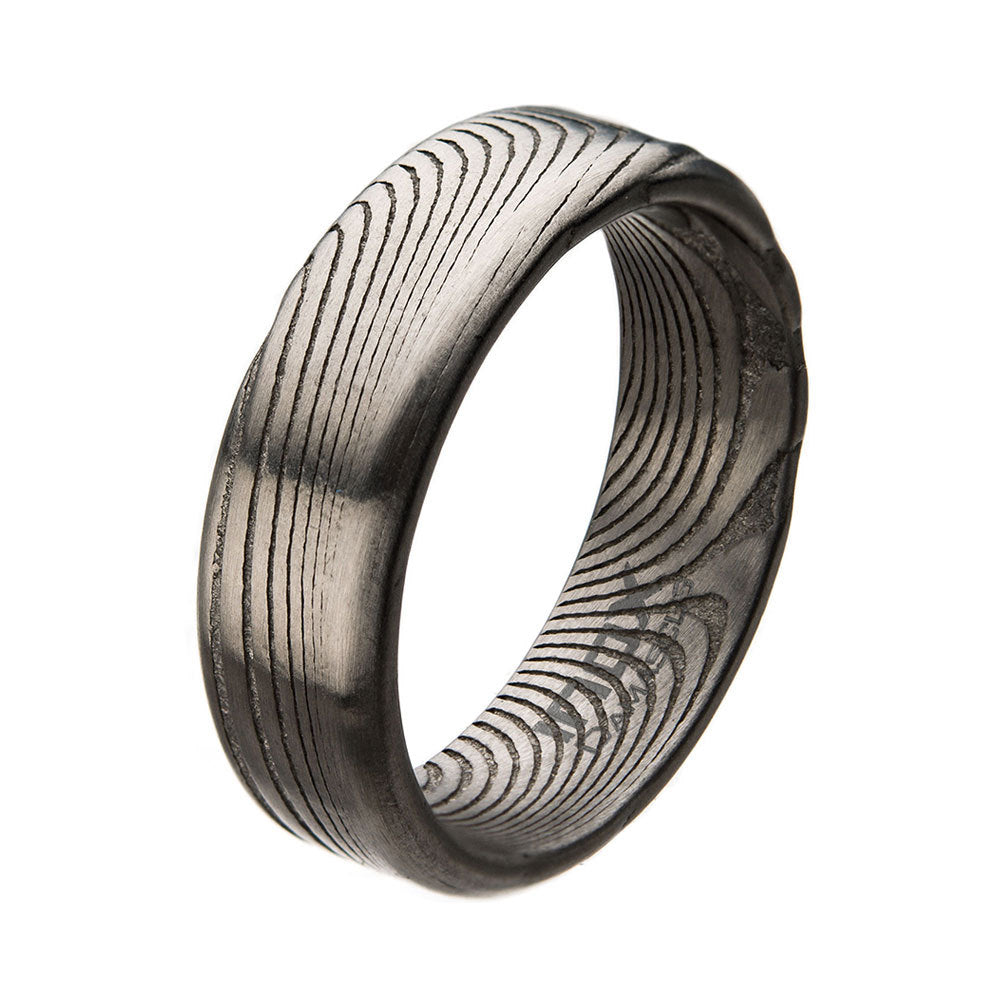 Damascus 7mm Matte Steel Band Ring