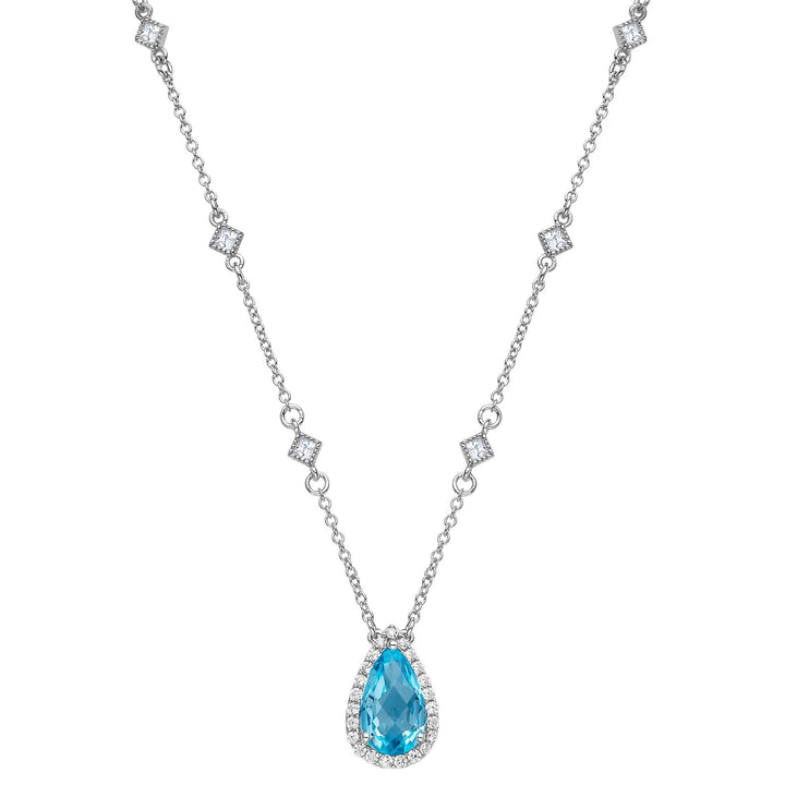 Genuine Blue Topaz Halo Necklace