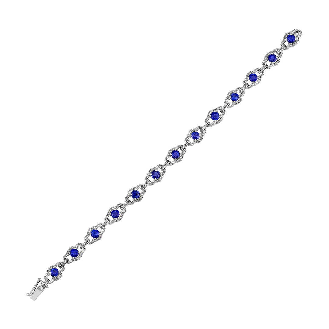 14Kt White Gold Diamond 1 1/7Ctw & Sapp 4 3/8Ctw Bracelet