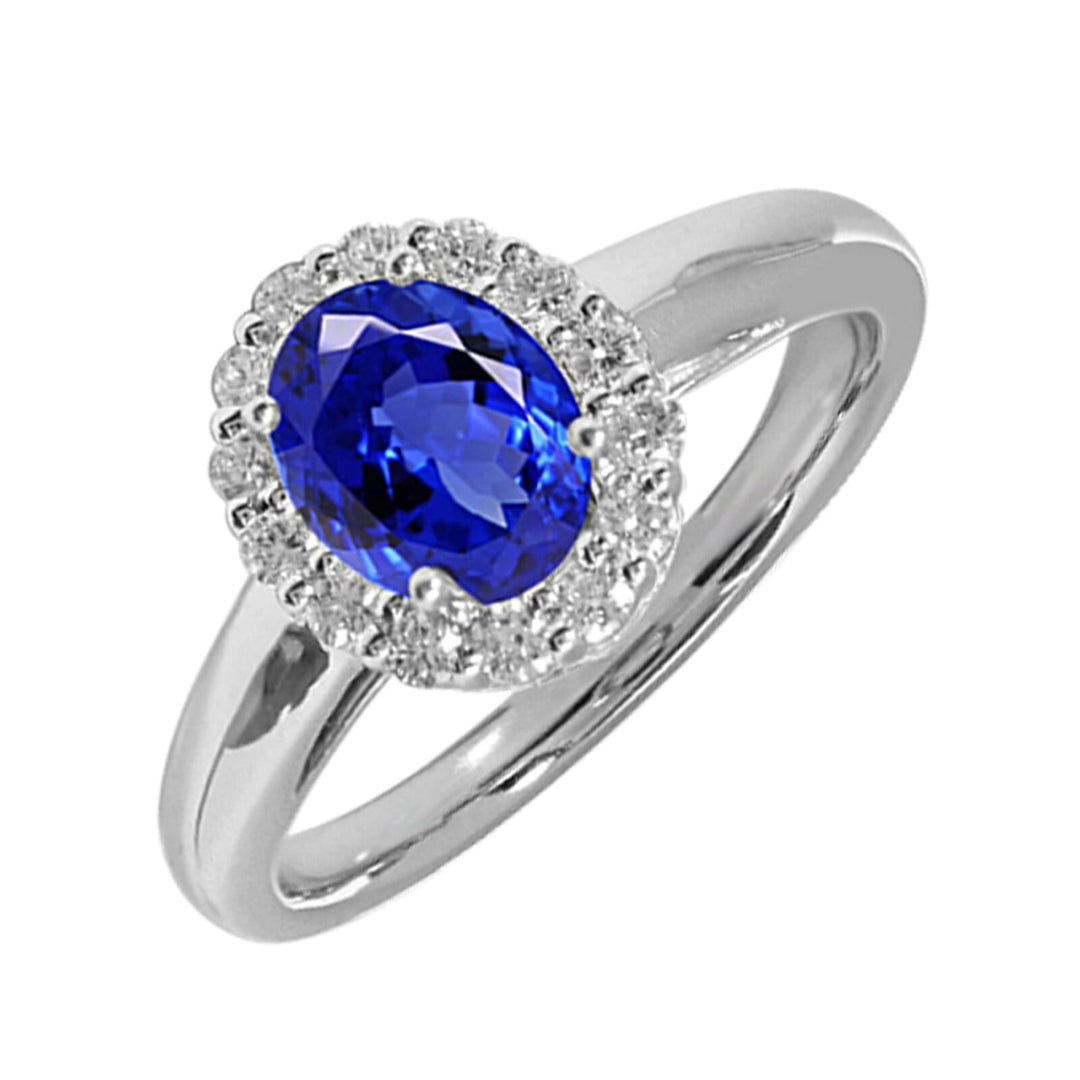 14Kt White Gold Diamond 1/4Ctw & Sapphire 1 3/8Ctw Ring
