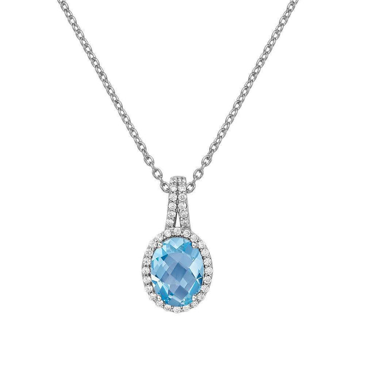 Genuine Blue Topaz Halo Necklace