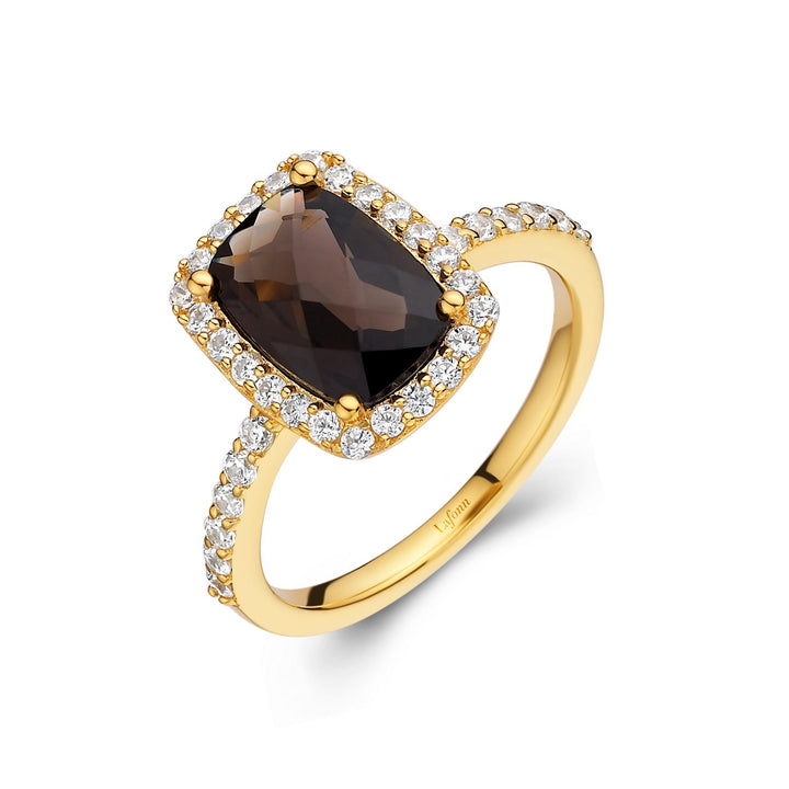 Genuine Smoky Quartz Halo Ring