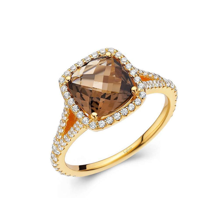 Genuine Smoky Quartz Halo Ring