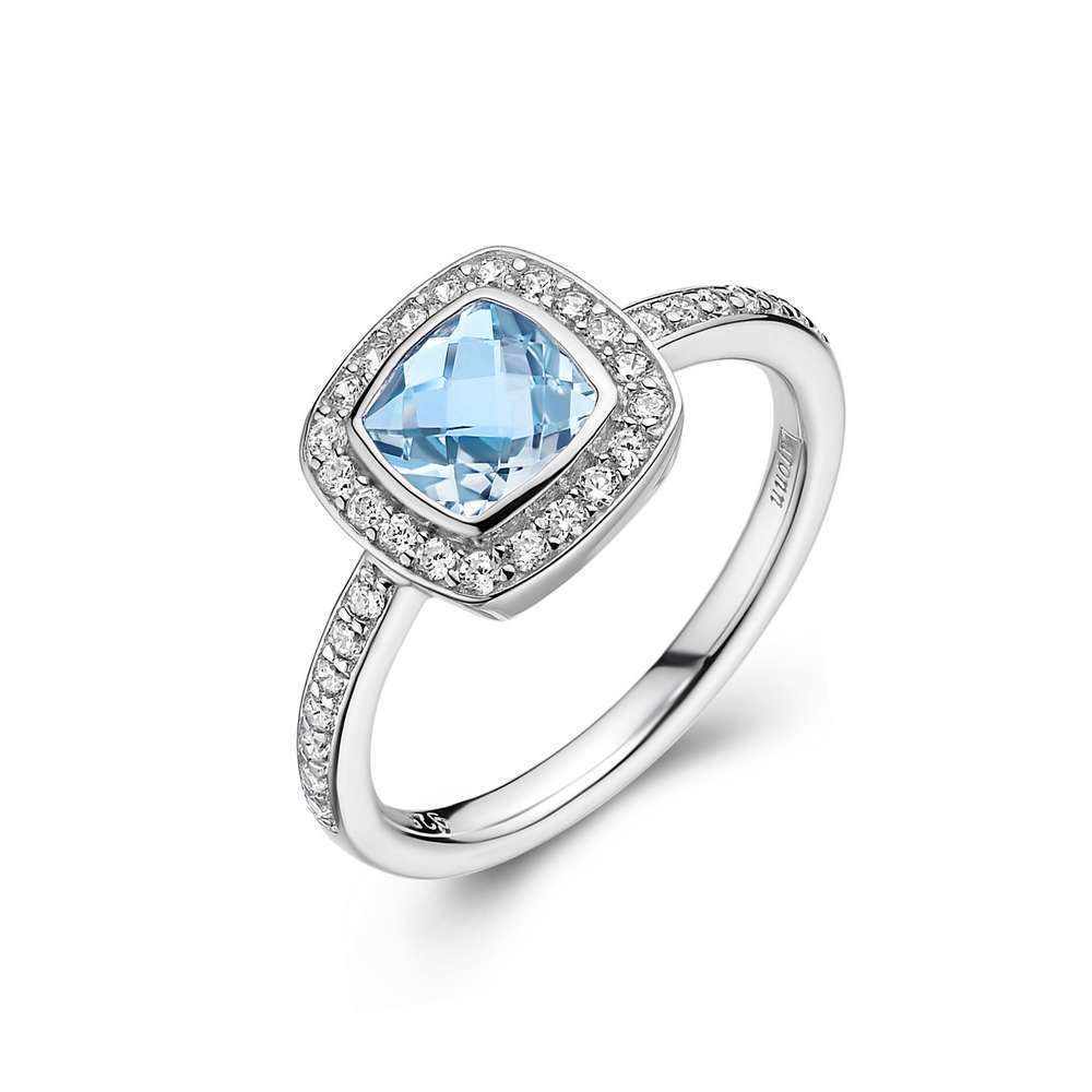 Genuine Blue Topaz Halo Ring