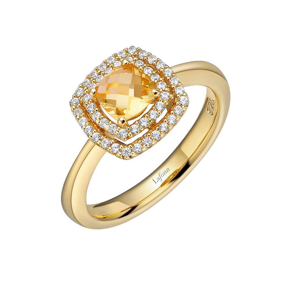 Genuine Citrine Double Halo Ring