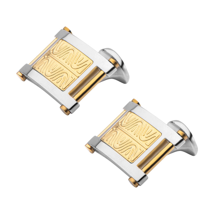 Gold IP Steel Intricate Carved Pattern Cufflinks
