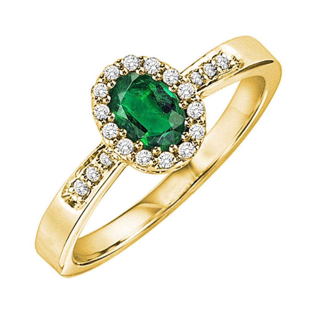 14Kt Yellow Gold Diamond 1/8Ctw & Emerald 3/8Ctw Ring