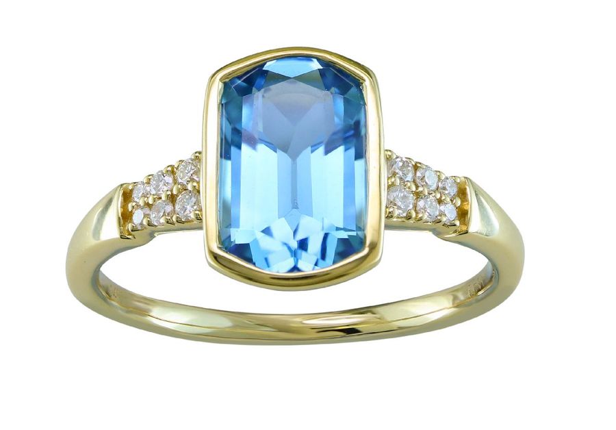 14K YELLOW GOLD DIAMOND BLUE TOPAZ RING