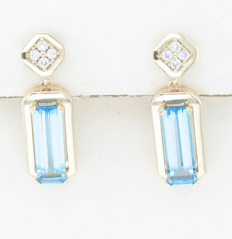 14K YELLOW GOLD DIAMOND BLUE TOPAZ EARRINGS