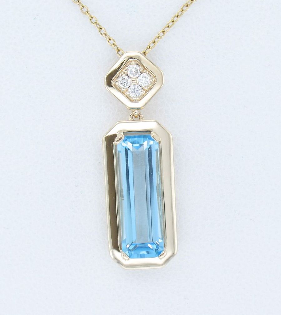 14K YELLOW GOLD DIAMOND BLUE TOPAZ PENDANT
