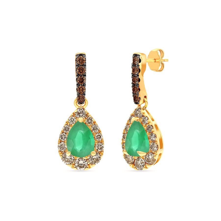 14K YELLOW GOLD DIAMOND EMERALD EARRINGS