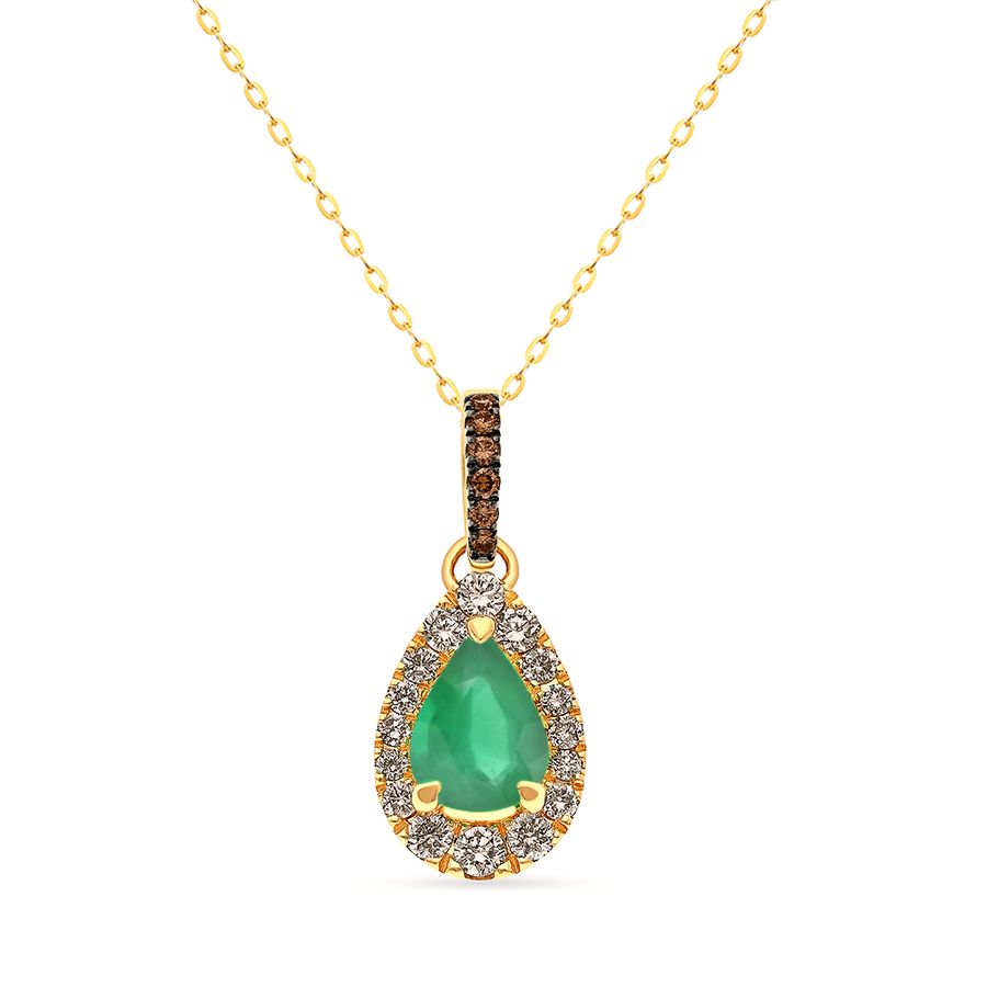 14K YELLOW GOLD DIAMOND EMERALD PENDANT