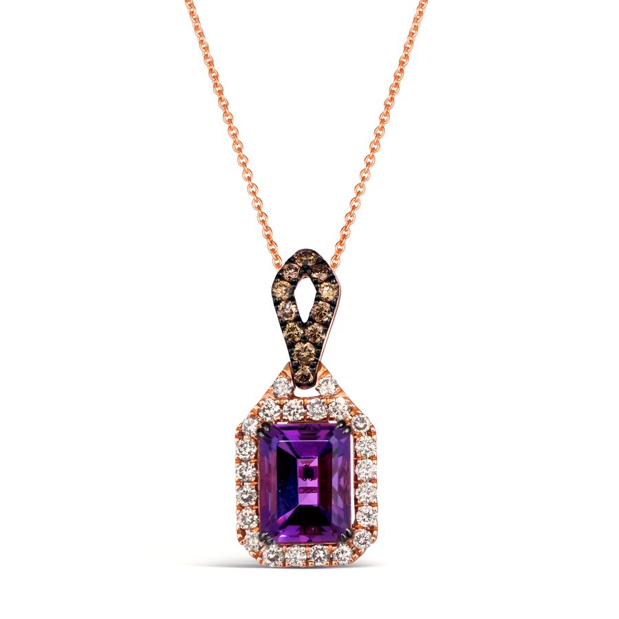 14K STRAWBERRY GOLD DIAMOND AMETHYST PENDANT