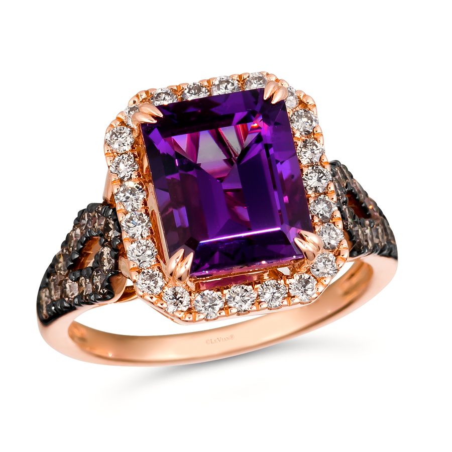 14K STRAWBERRY GOLD DIAMOND AMETHYST RING