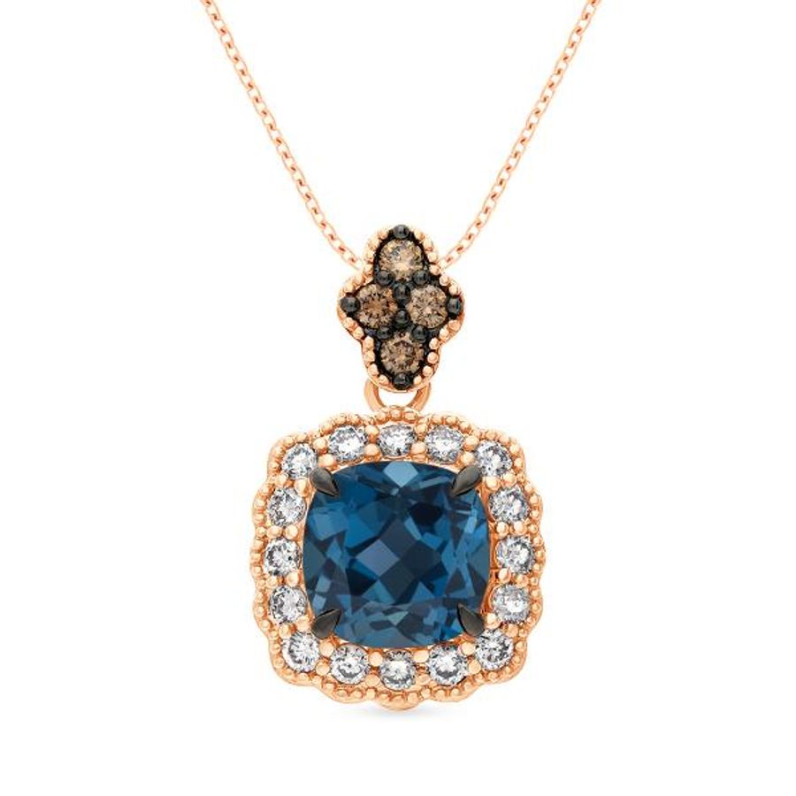 14K STRAWBERRY GOLD DIAMOND LONDON BLUE TOPAZ PEND