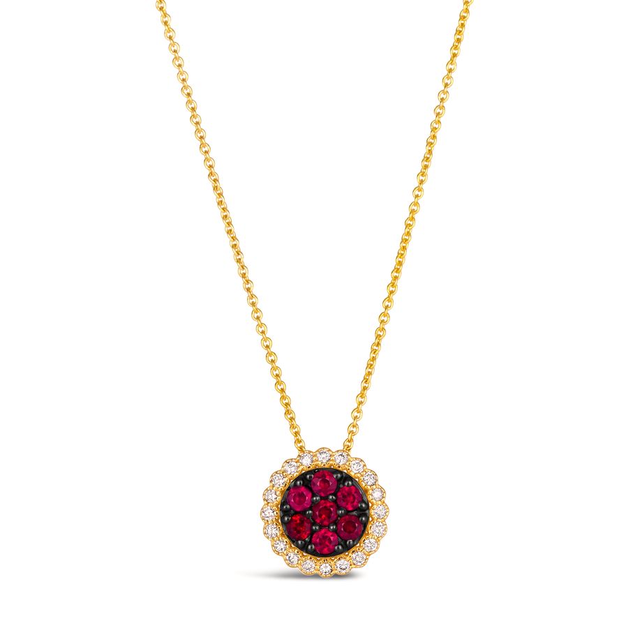 14K YELLOW GOLD DIAMOND RUBY PENDANT