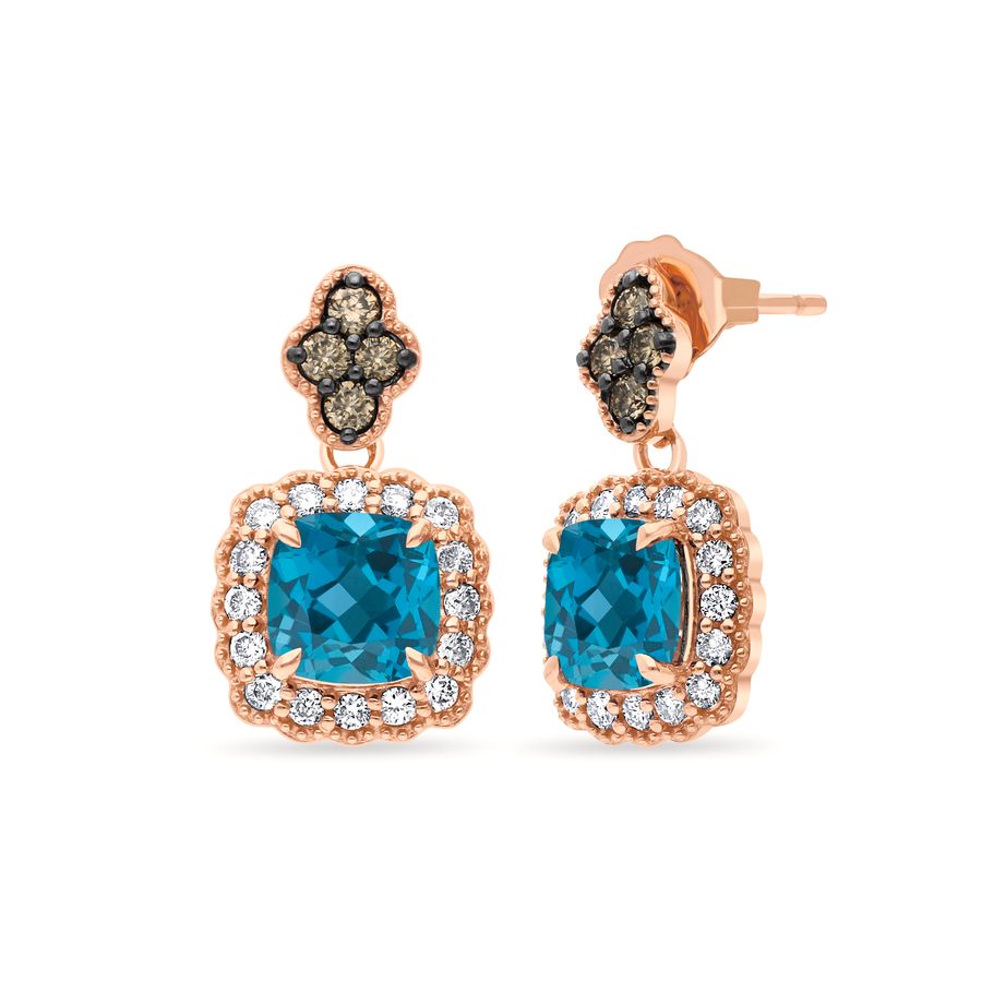 14K STRAWBERRY GOLD DIAMOND LONDON BLUE TOPAZ EARR