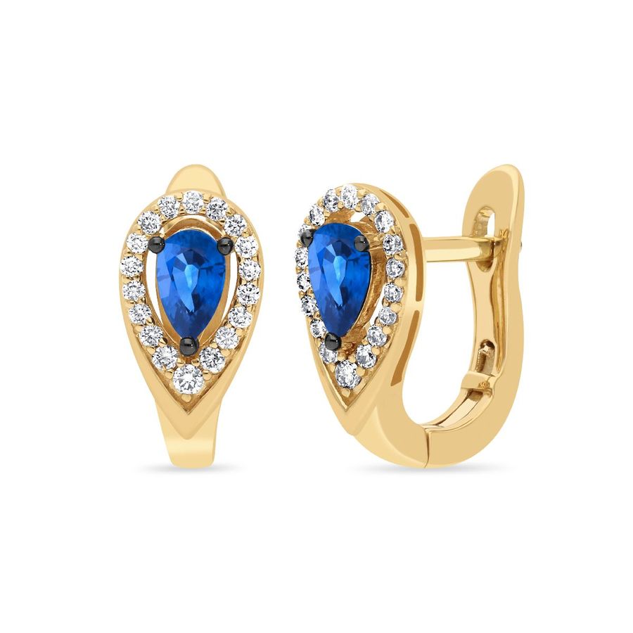 14K YELLOW GOLD DIAMOND SAPPHIRE EARRINGS