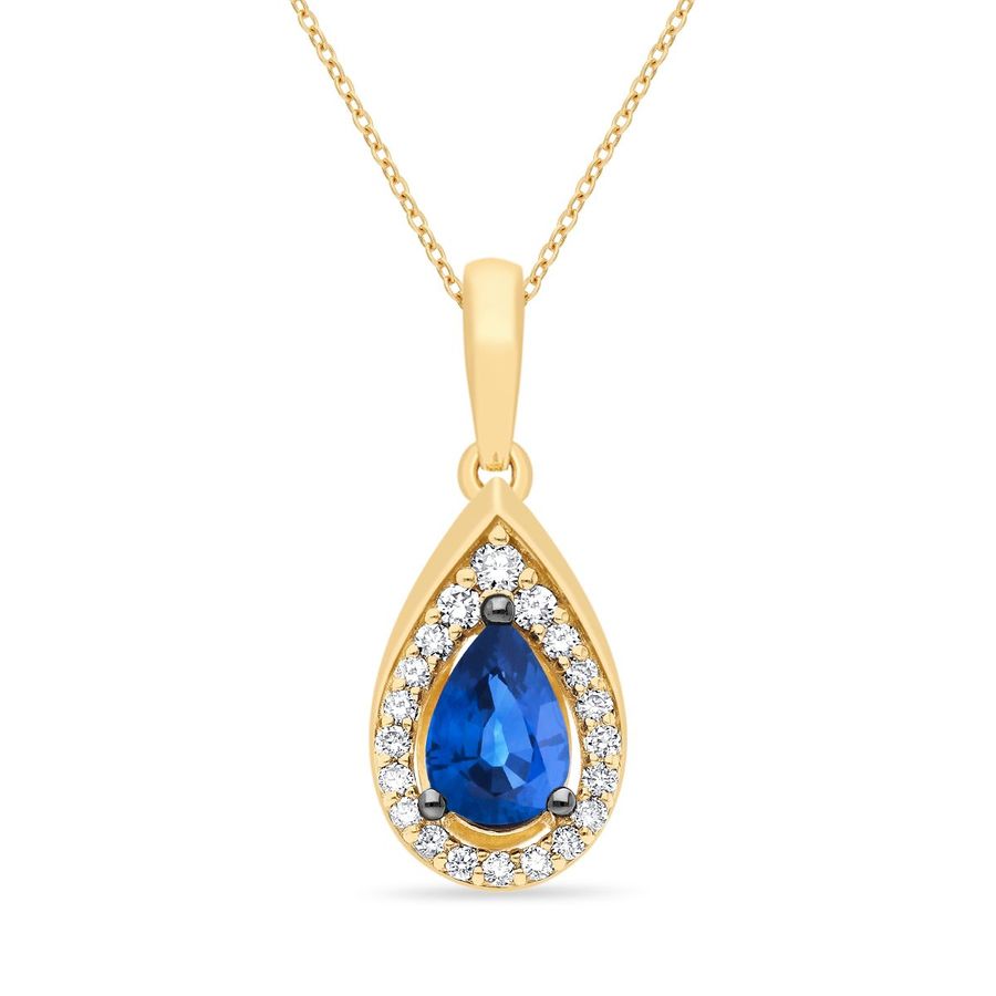 14K YELLOW GOLD DIAMOND SAPPHIRE PENDANT
