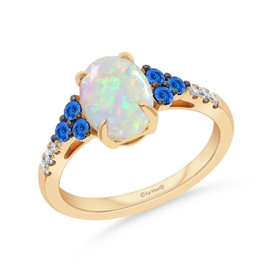 14K YELLOW GOLD DIAMOND OPAL, SAPPHIRE RING