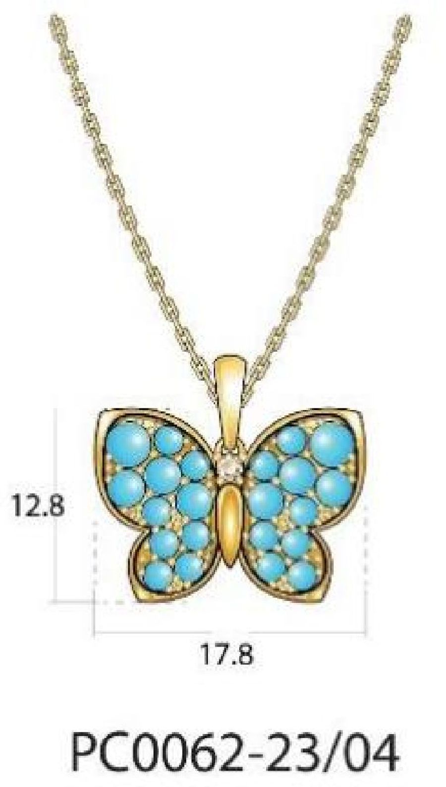 14K YELLOW GOLD DIAMOND TURQUOISE PENDANT