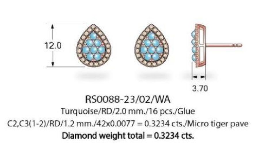 14K STRAWBERRY GOLD DIAMOND TURQUOISE EARRINGS
