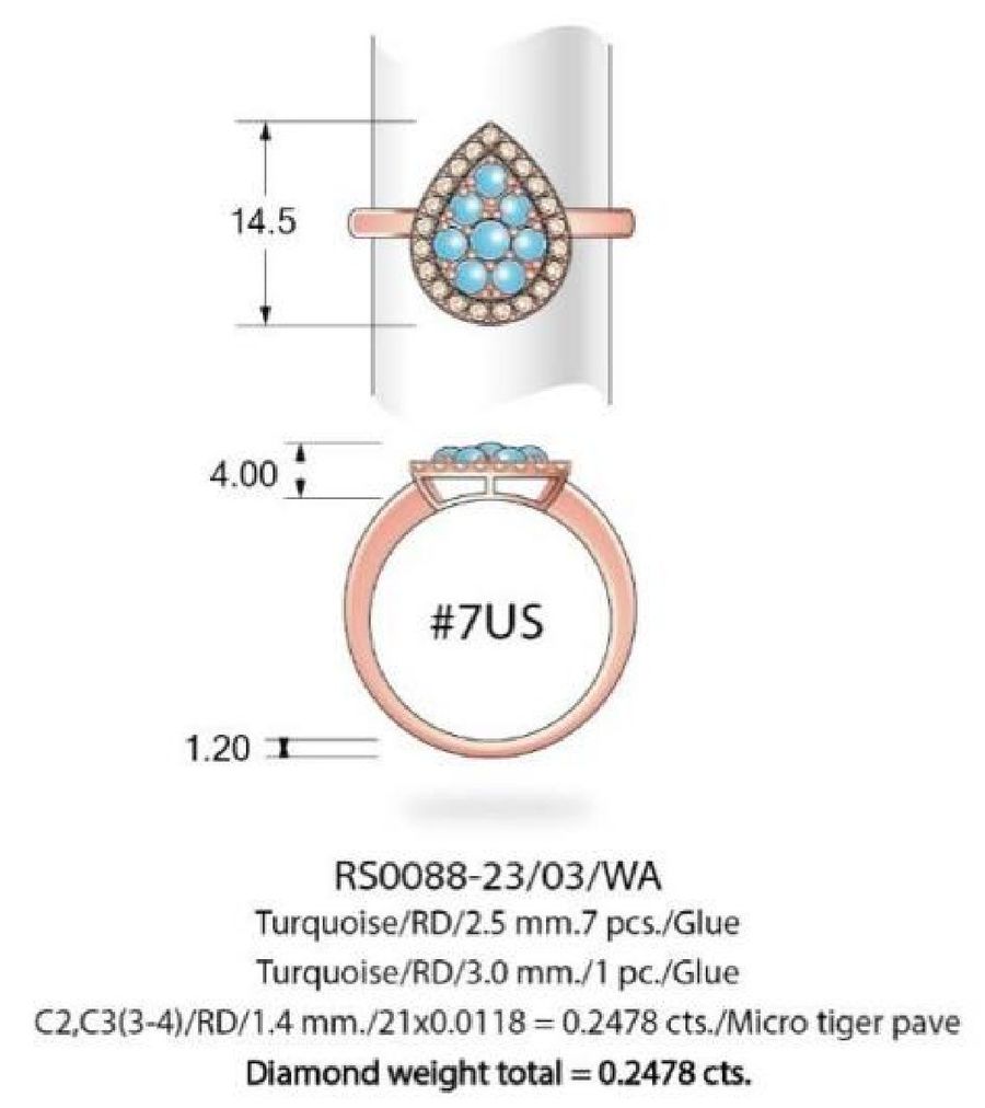 14K STRAWBERRY GOLD DIAMOND TURQUOISE RING