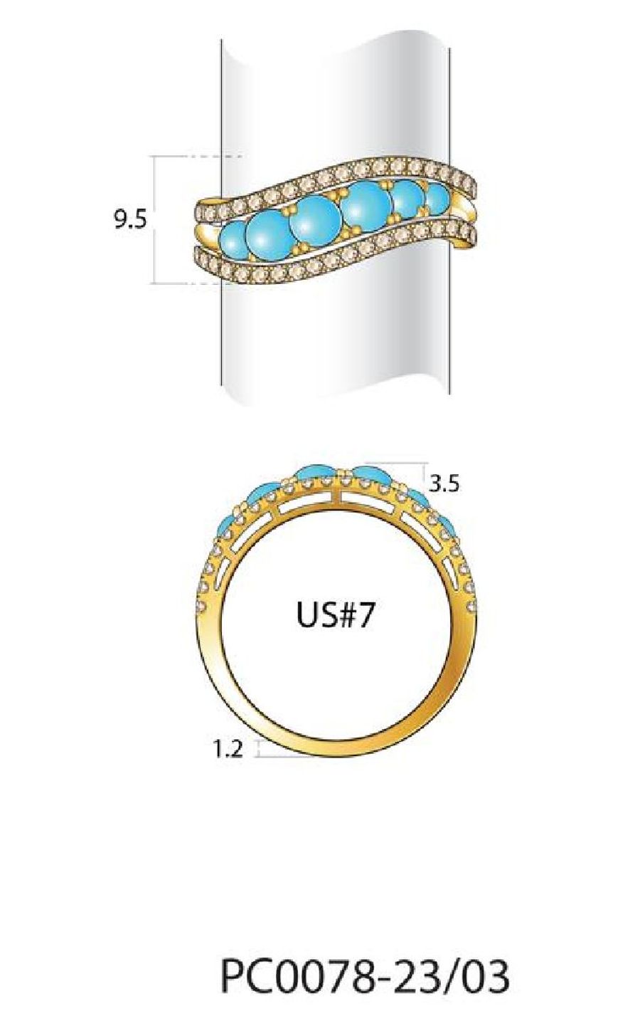 14K YELLOW GOLD DIAMOND TURQUOISE RING